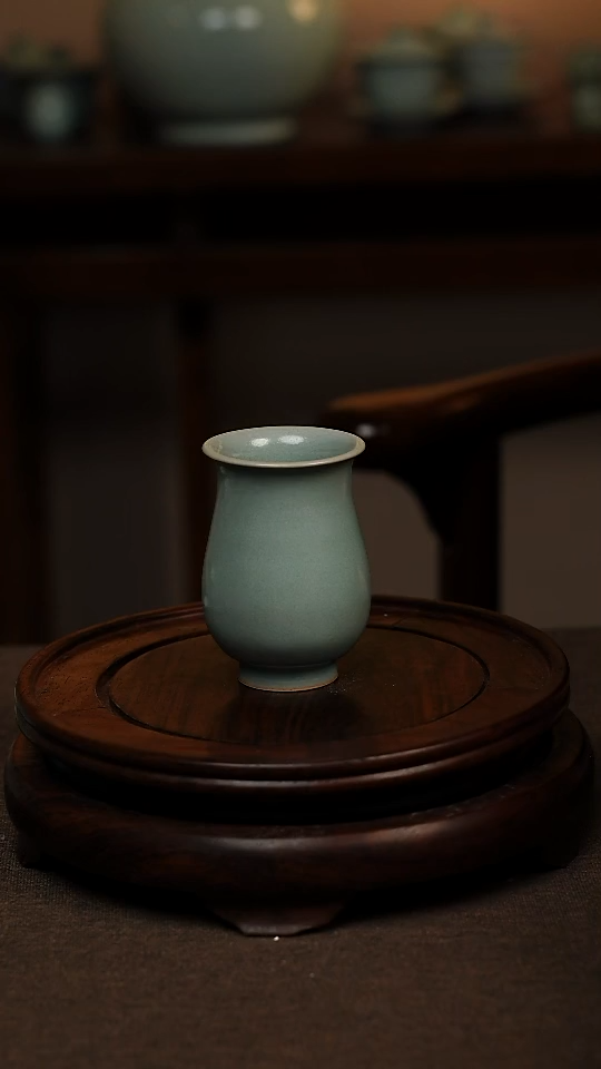 瓷片仿古天青全手工玉兰杯100ml 微瑕 不带礼盒