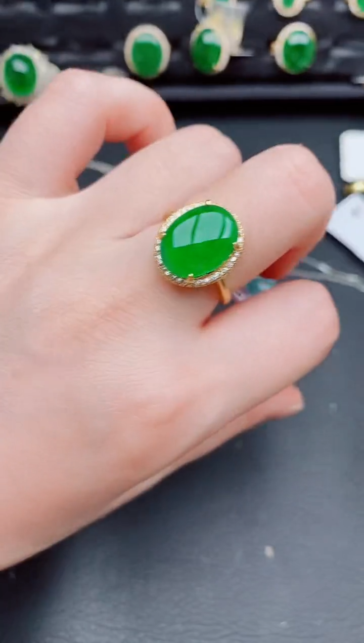 【闪购商品】翡翠戒指银S925镶嵌天然a货翡翠381