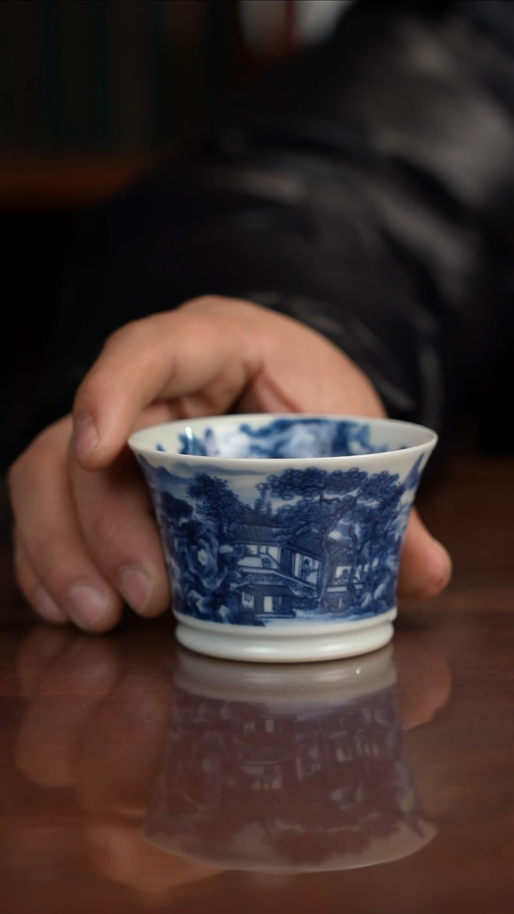 景琳藏青花北派山水读书图