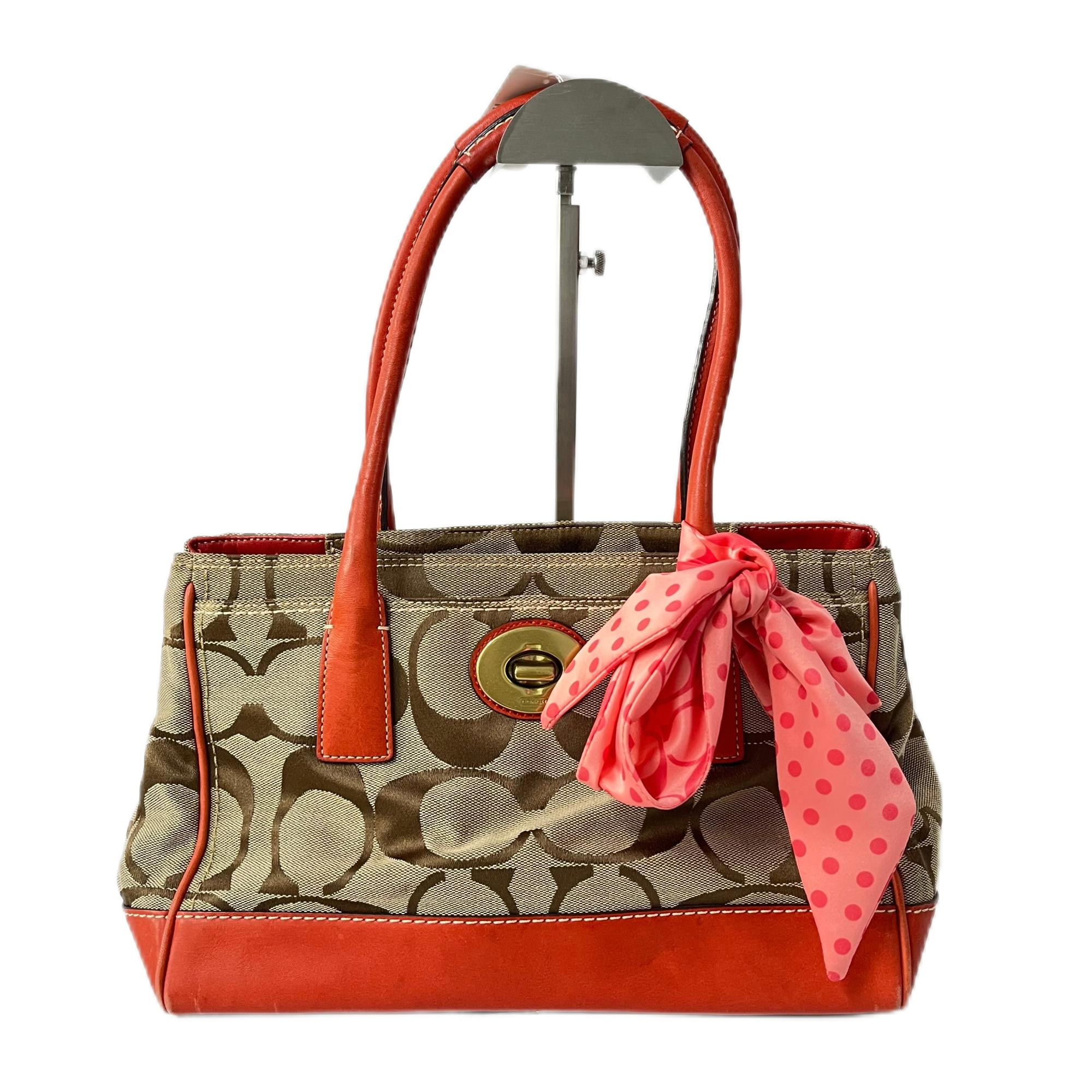 95新 COACH/蔻驰 经典老花帆布拼皮单肩手提包 MM-80145