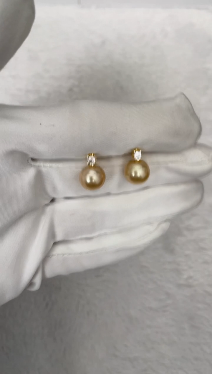 【闪购商品】海水珍珠耳饰银S925镶嵌南洋金珠戴妃10-11mm