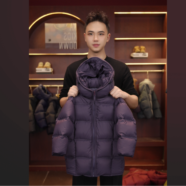 儿童白鸭绒羽绒服冬季新款中大童长款保暖紫色羽绒服外套连帽加厚