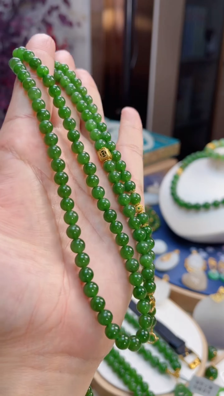 【闪购商品】和田玉项链18K金镶嵌6mm