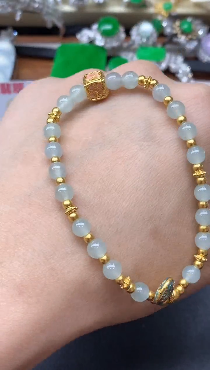 足金镶嵌手链翡翠308-中国好珍宝
