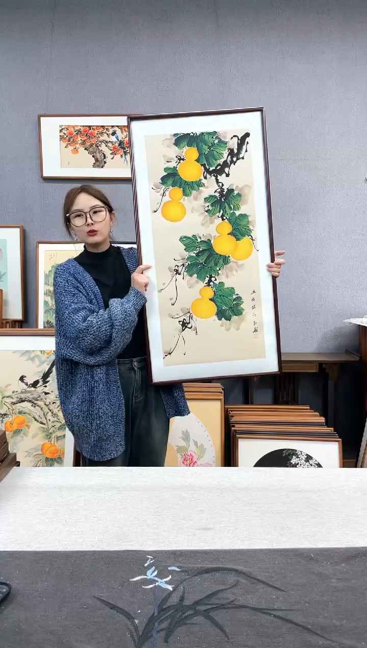 【闪购商品】国画手写手绘带框作品-53*103-葫芦