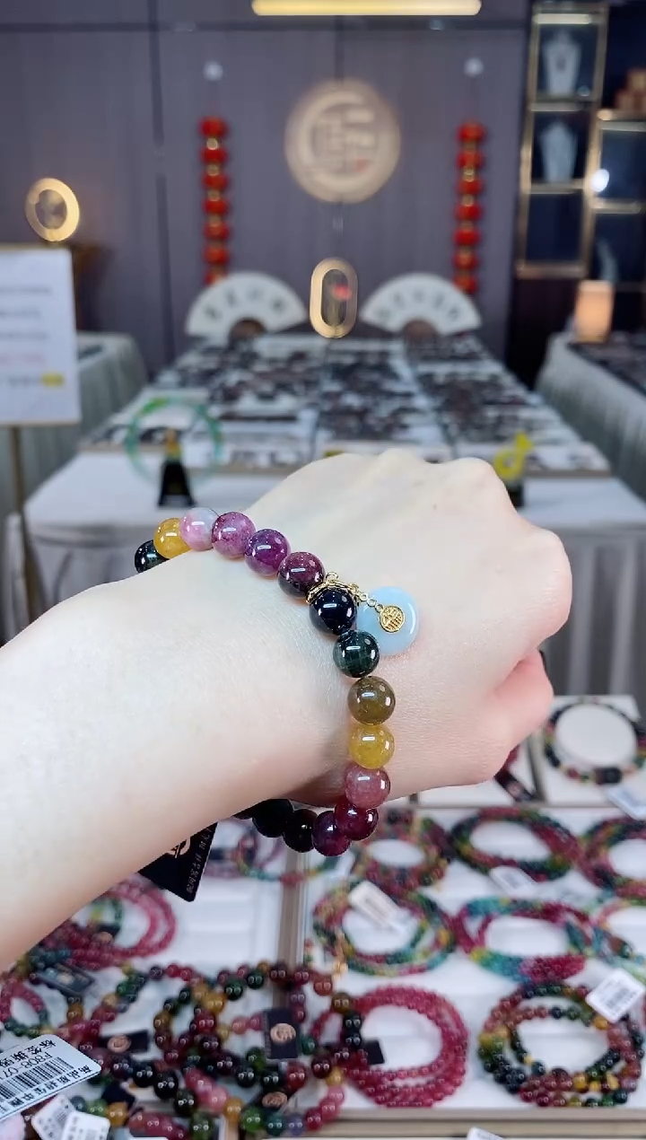 未镶嵌老矿碧玺彩虹单圈手串8mm+碧玺dan多样性发货一条