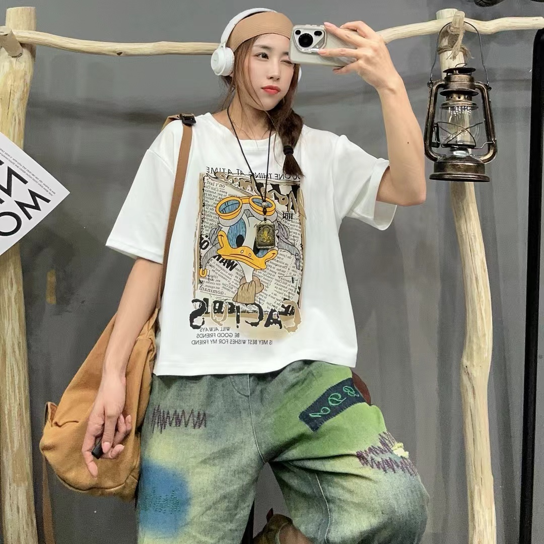 青禾-可爱卡通唐老鸭纯棉短袖休闲百搭T恤MM6303