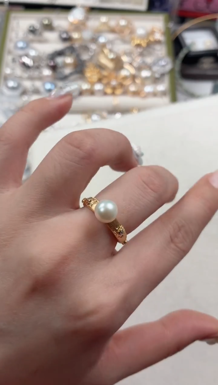 银S925镶嵌戒指淡水珍珠q513