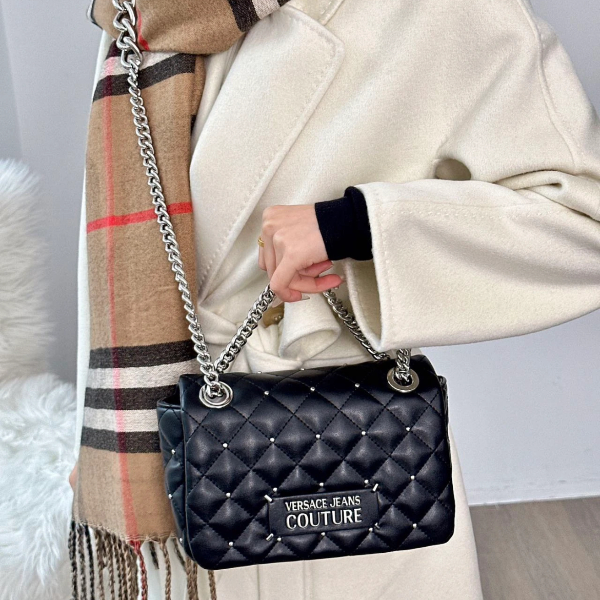 范思哲【K599】礼赠 菱格鉚钉链条包翻盖盒子包刷包化妆包