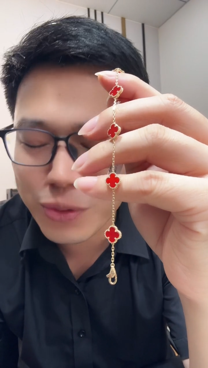 玛瑙/玉髓手链18K金镶嵌红色k黄，小号五花手链GHJ