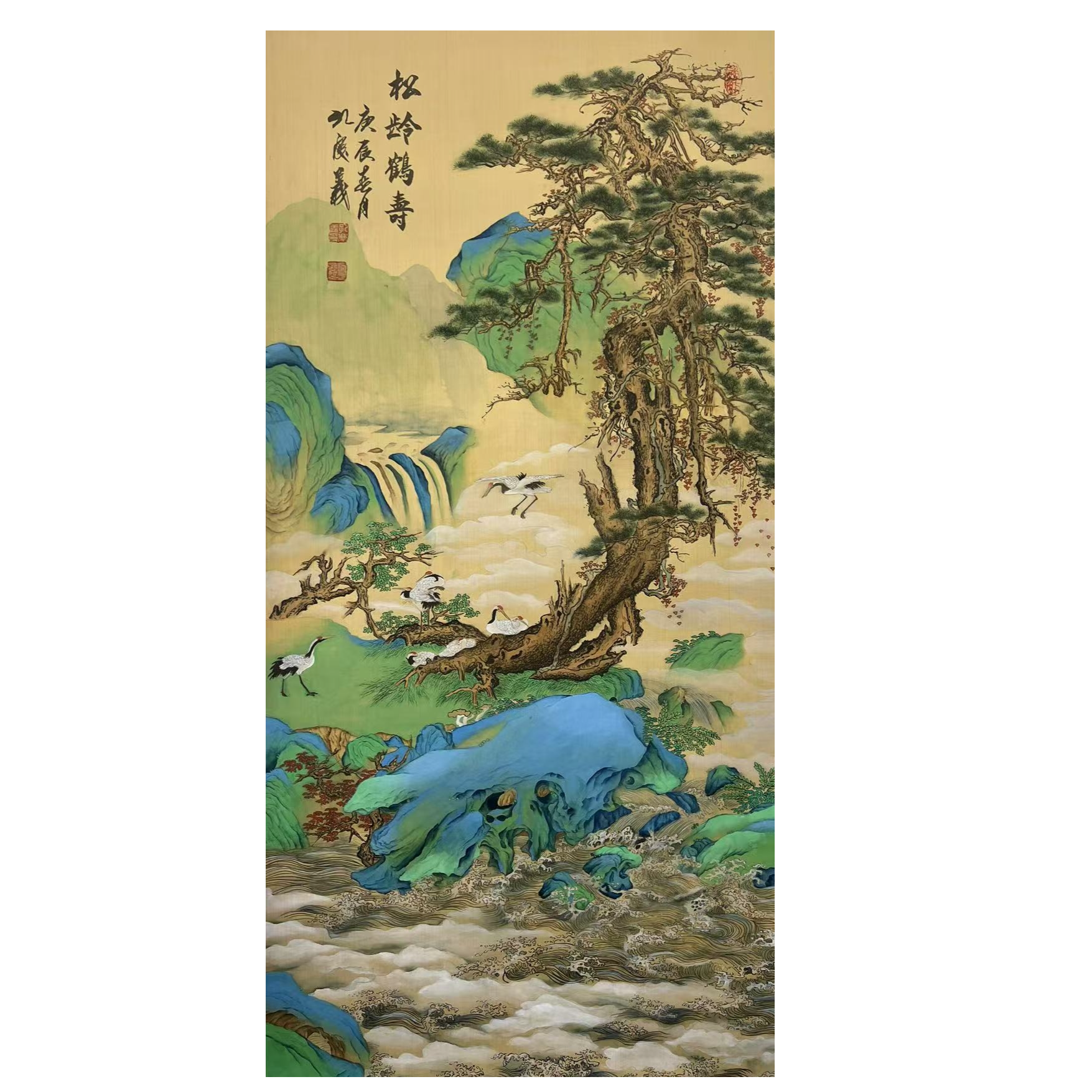 孔老师丝绢古意山水国画作品