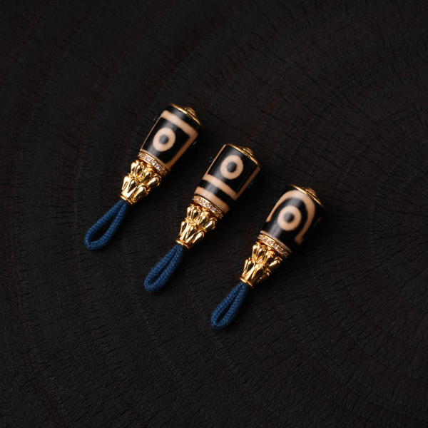 【见一文玩】藏传珠改镶蚀两眼镶嵌时来运转分体三通文玩配饰 JY054