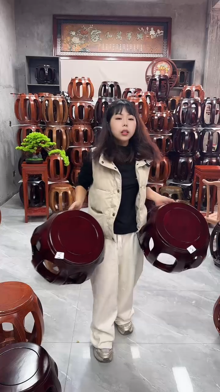 【闪购商品】花梨木类家具酸枝色小号鼓凳一对5号