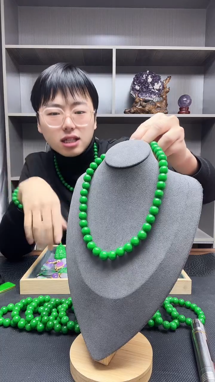 项链14K金镶嵌翡翠玉**开项链