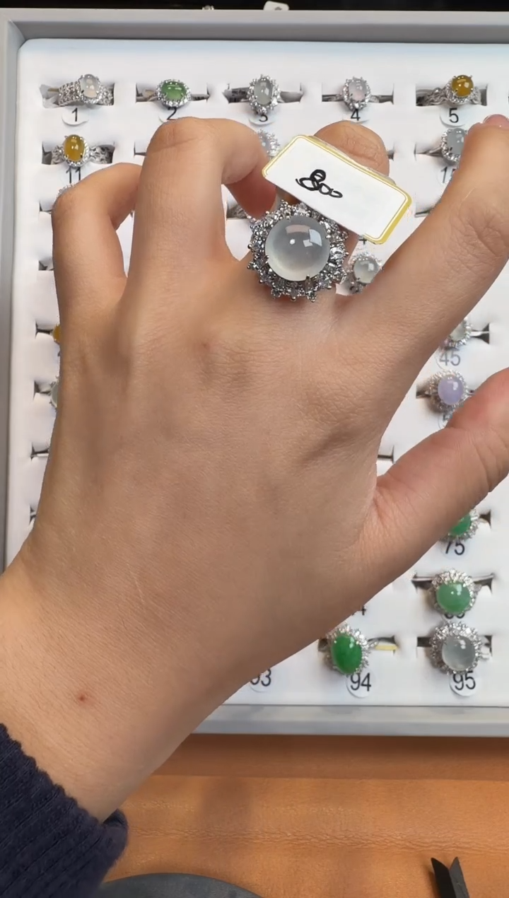 银S925镶嵌戒指翡翠925银镶A货翡翠戒指187