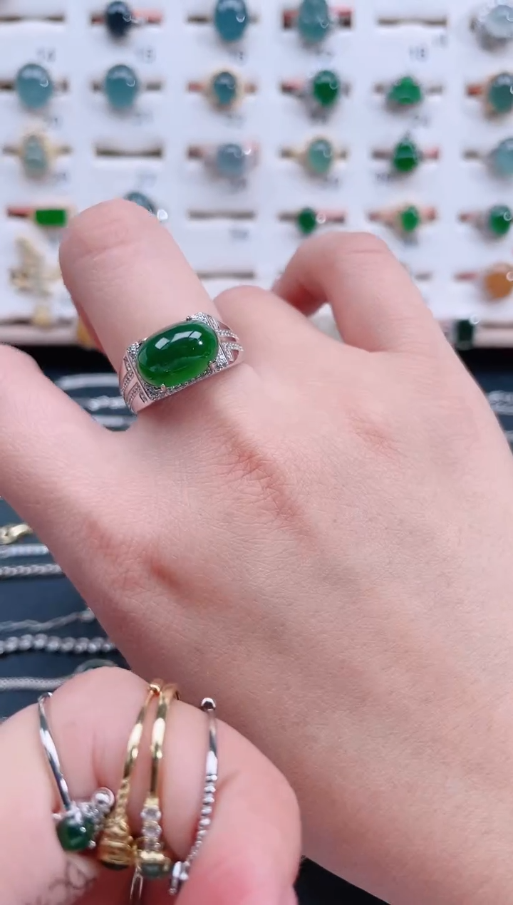 银S925镶嵌戒指翡翠天然翡翠