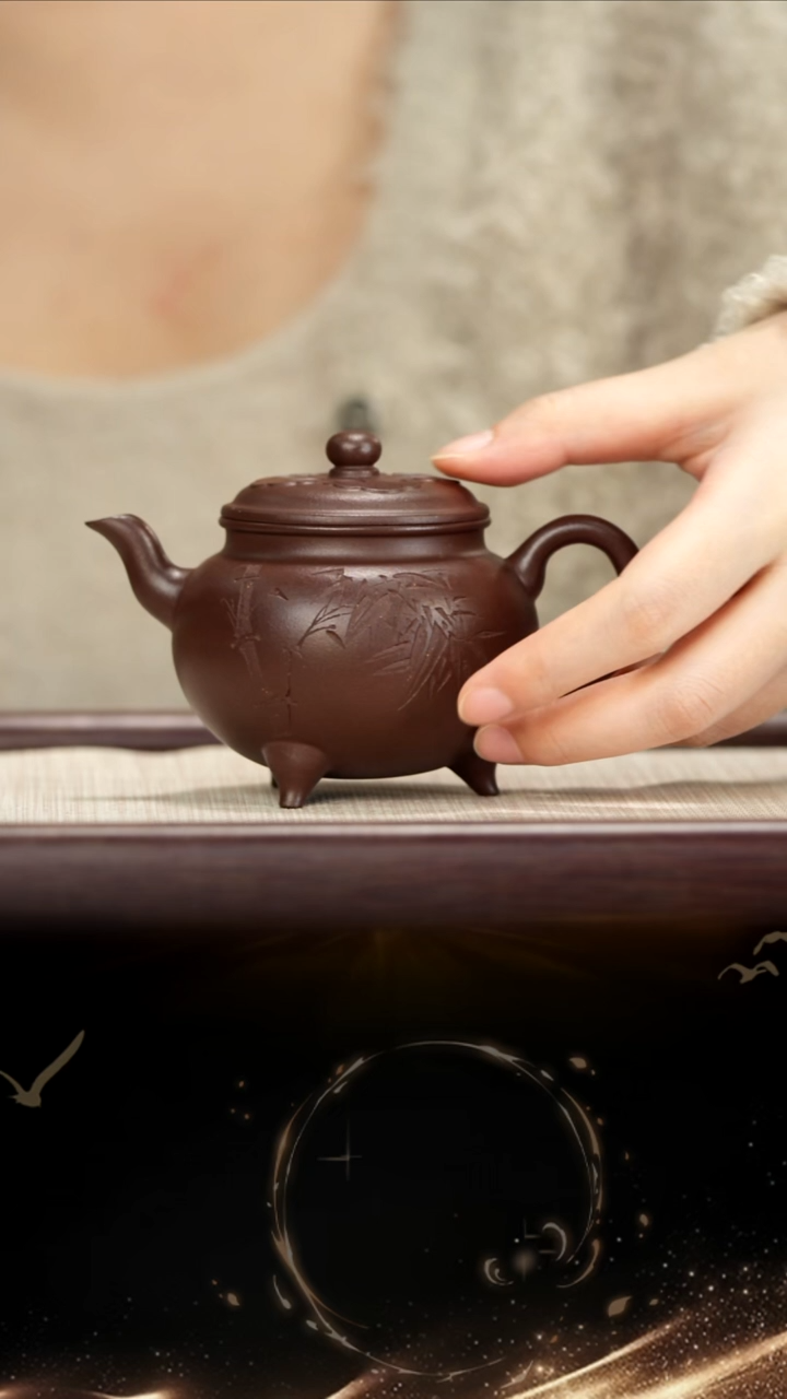 茶壶紫砂9号FJP紫泥刻竹大彬如意1