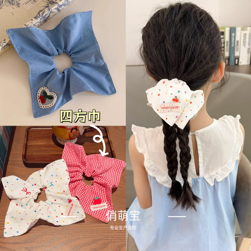 （俏萌宝）头饰手作方巾发圈韩系布艺大肠圈头绳气质儿童发饰方形绳