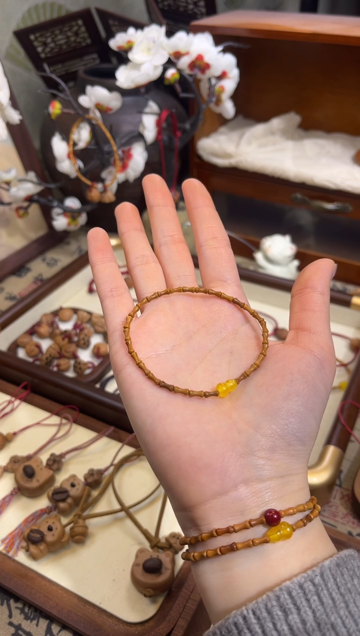 手串桃核【桃缘行】竹节「黄色葫芦」桃木桃核辟、挡、驱、护 备注手围