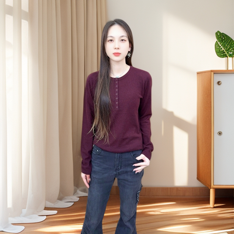 【百搭打底衫】圆领针织（25888）羊毛秋冬纯色宽松显瘦气质长袖时尚