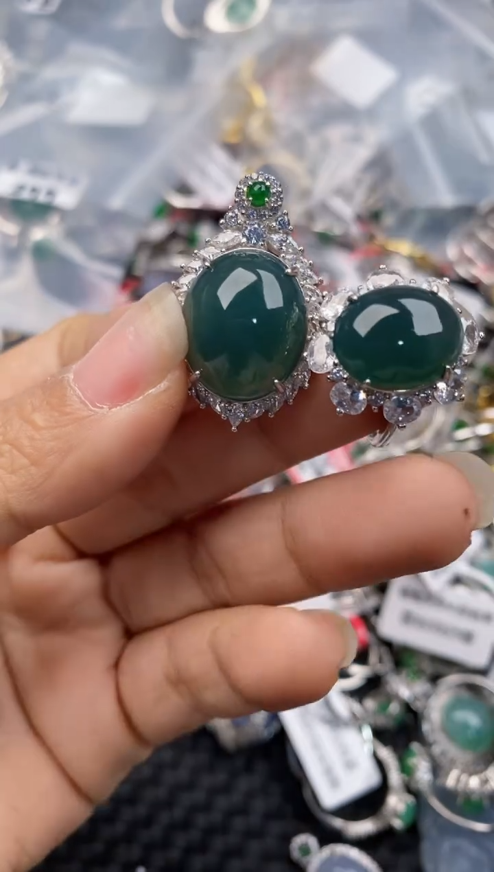 银S925镶嵌戒指翡翠88--4