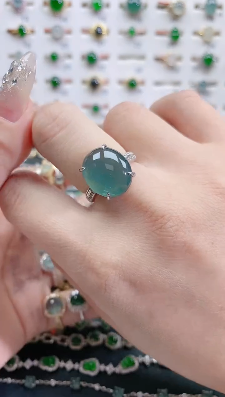 银S925镶嵌戒指翡翠天然翡翠