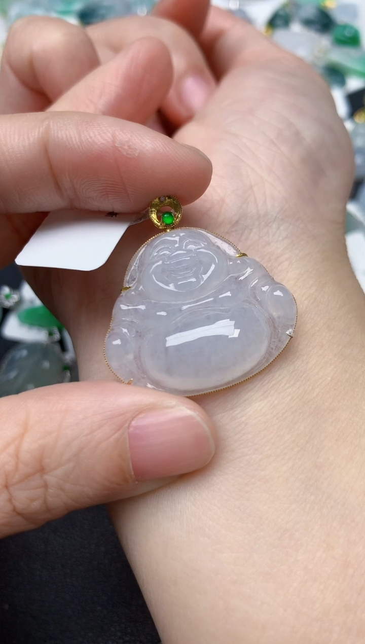 颈饰18K金镶嵌翡翠天然缅甸A货翡翠
