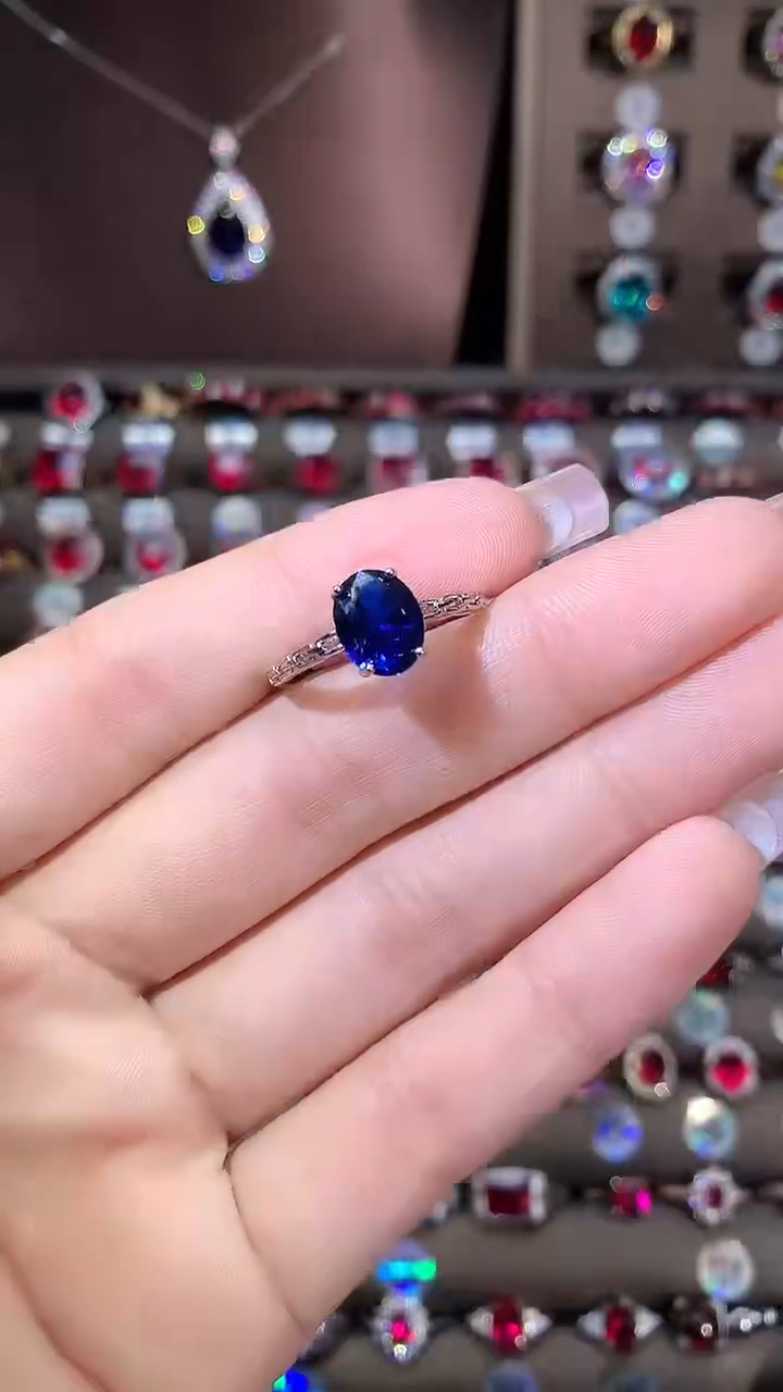 戒指蓝宝石银S925镶嵌79银