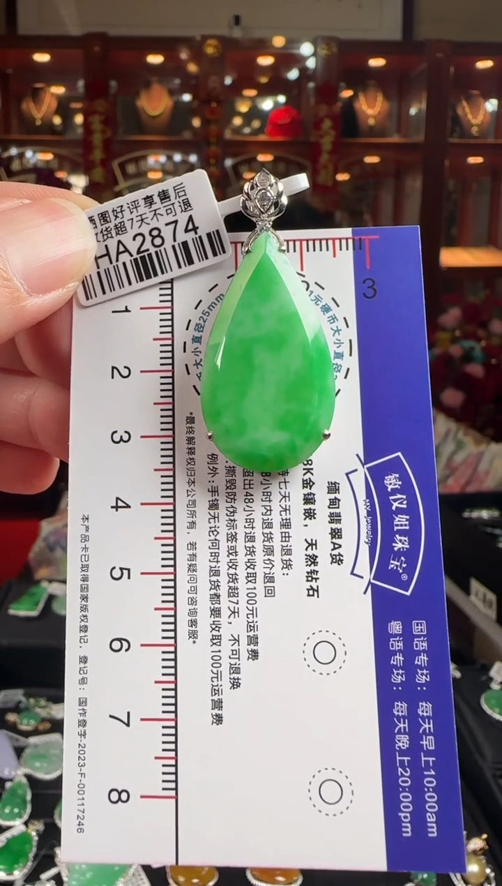 【闪购商品】翡翠颈饰18K金镶嵌HA2874 冰阳绿滴水