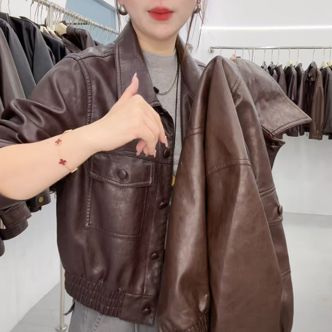 短款皮衣外套女2024春秋新款宽松洋气质百搭时尚小个子皮夹克上衣