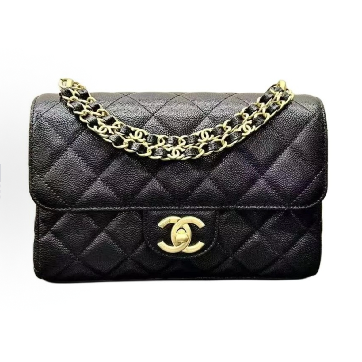 全新未使用 Chanel/香奈儿 小花6枫CF 25P包 黑色 双皮穿链手柄