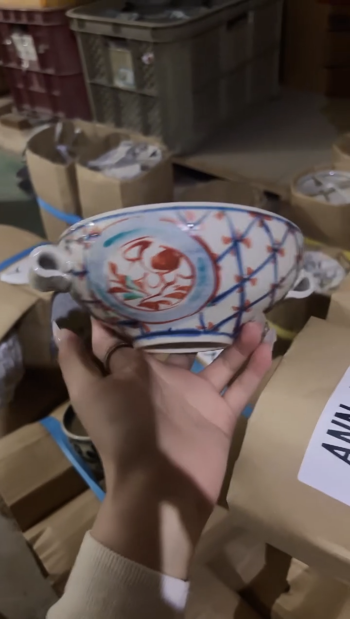 陶瓷宗山窑双耳碗-赤绘间取