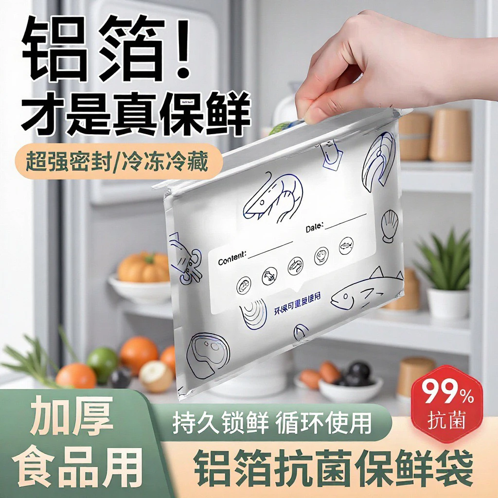 【超值60个！】铝箔保鲜密封保鲜袋家用冰箱食物冷冻汽车发动机机油