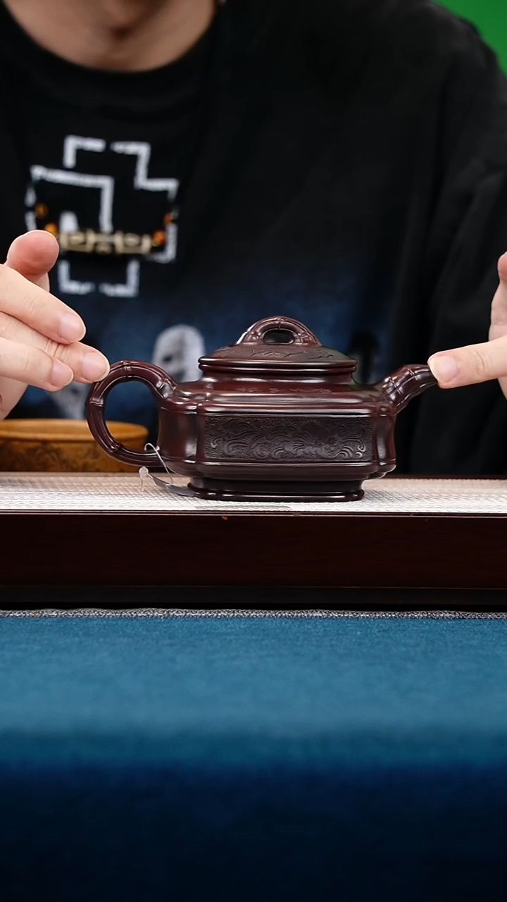 茶壶紫砂古乌泥双线竹鼓
