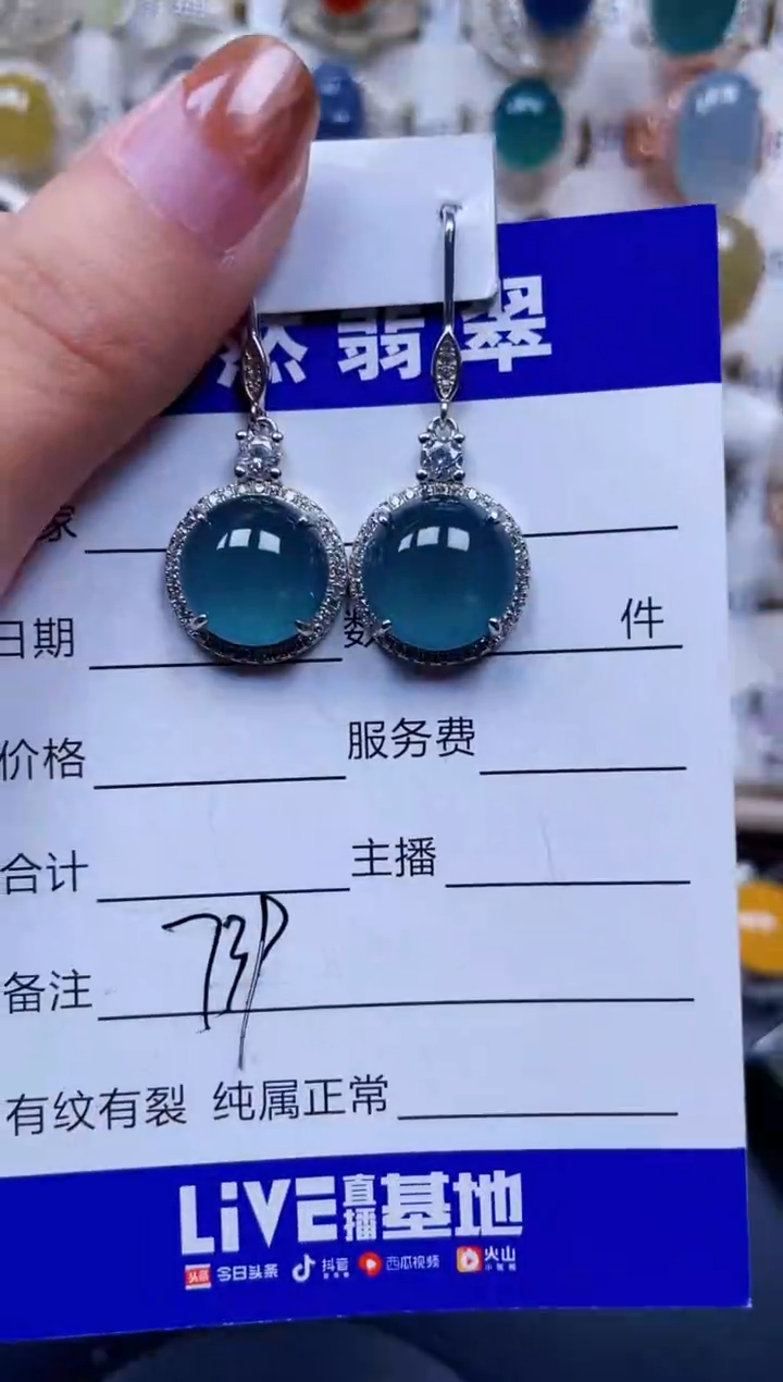 银S925镶嵌翡翠耳饰739