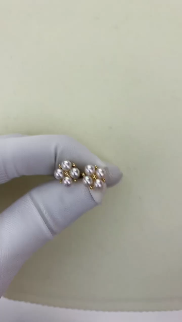 【闪购商品】海水珍珠耳饰18K金镶嵌四叶草耳钉4-4.5