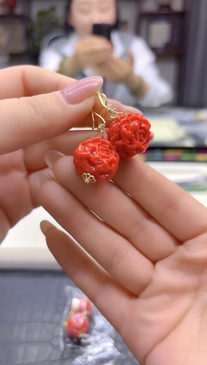 14K金镶嵌耳钉玛瑙/玉髓DIY款E982