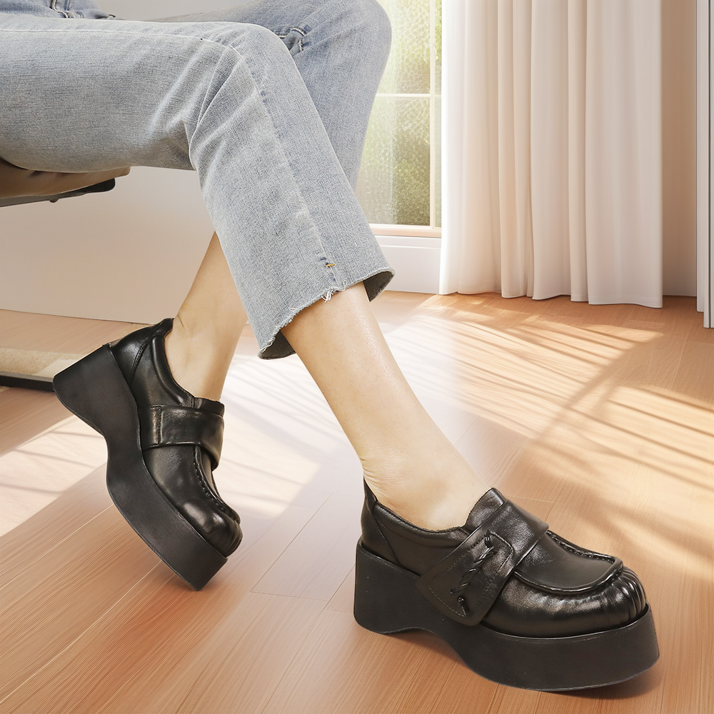 2025春夏新款女鞋头层马皮厚底乐福鞋四季百搭款英伦风真皮单鞋子