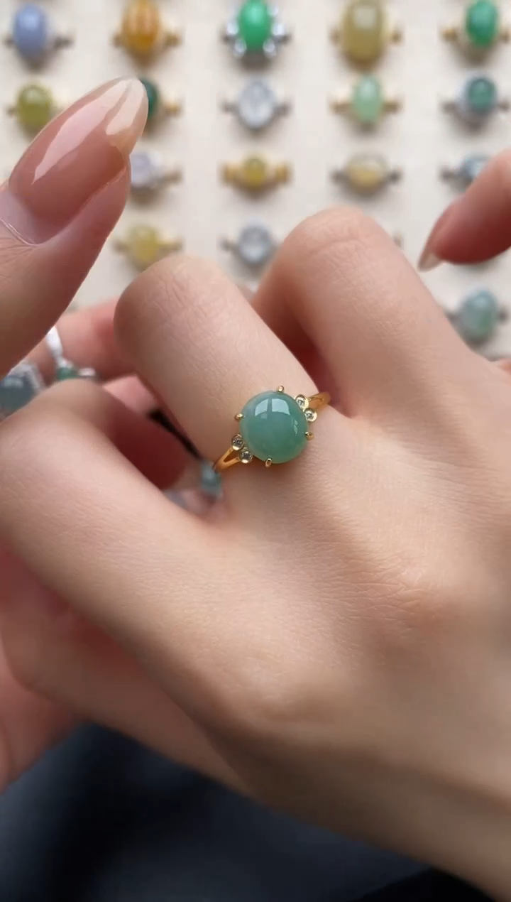 银S925镶嵌戒指翡翠一物一证一礼盒