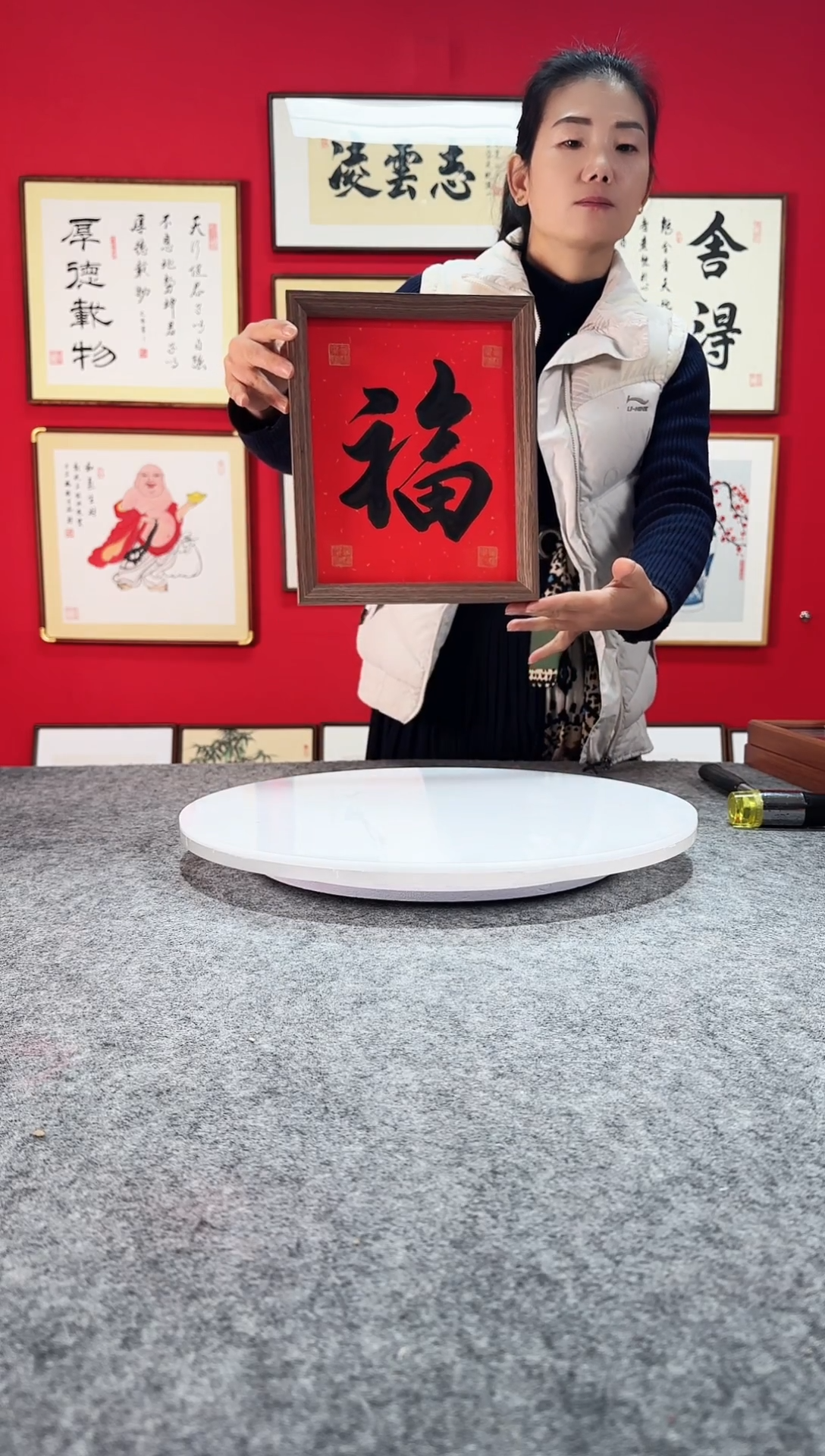 心**花精品书法作品摆台-福