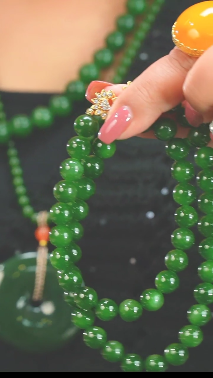 【闪购商品】和田玉（碧玉）9mm+未镶嵌太阳花项链+耳环