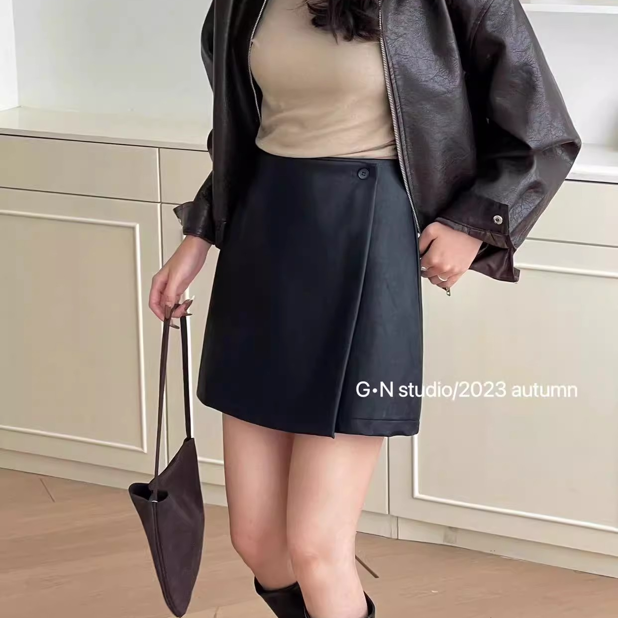 G238559韩版时尚简约侧开叉裙子女高腰显瘦百搭a字包臀短裙