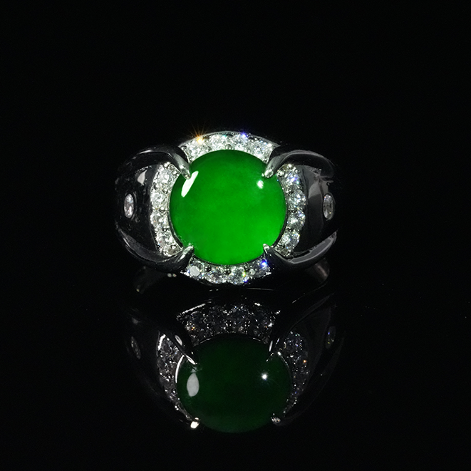 【小胖翡翠】天然A货翡翠蛋面戒指冰绿轻奢日常百搭款-多样性发1