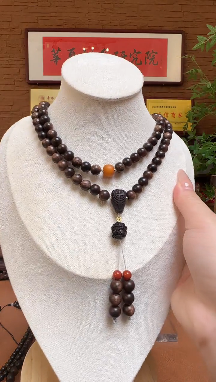 【闪购商品】沉香手串昆仑梅格0.8九九分沉多圈手串配沉香木雕