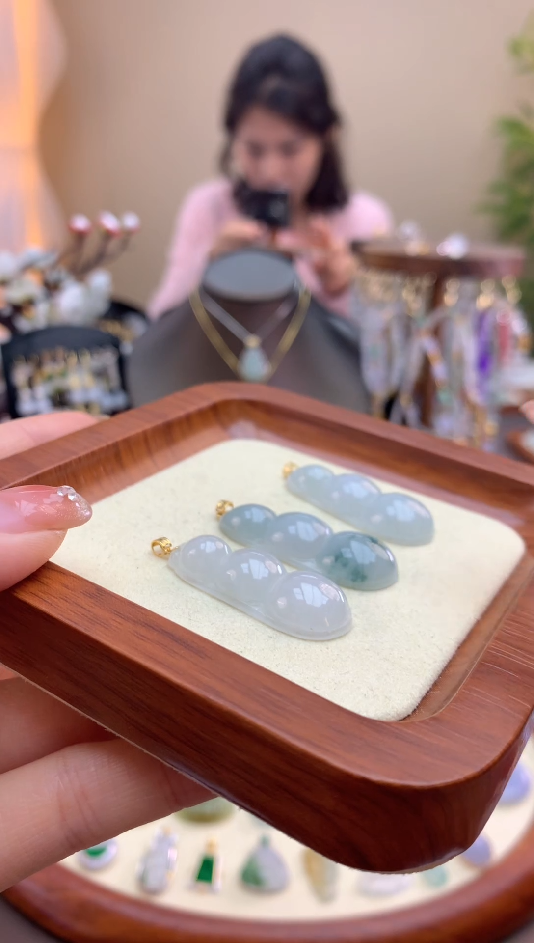 【闪购商品】翡翠颈饰18K金镶嵌豆子（多样性发其一）