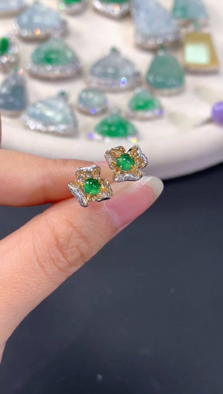 【闪购商品】翡翠耳饰18K金镶嵌A210|(多样性发货）拍一发一