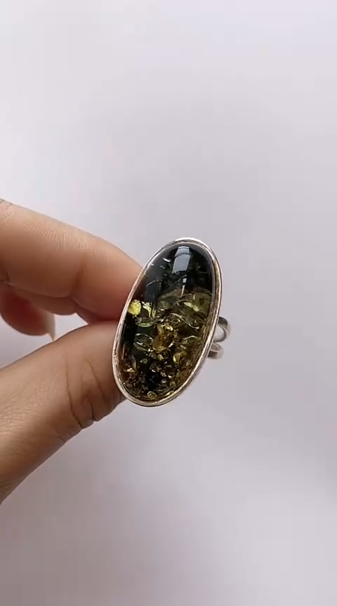 【闪购商品】琥珀裸石银S925镶嵌琥珀戒指