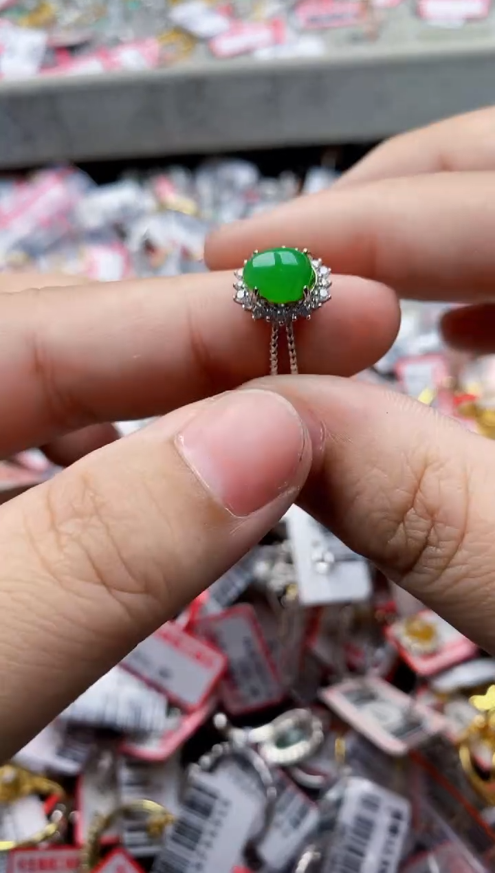 翡翠银S925镶嵌戒指77777---9