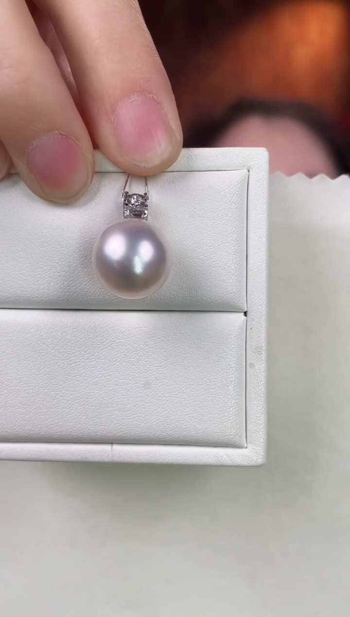 海水珍珠18K金镶嵌吊坠(不含链)澳白14-15mm