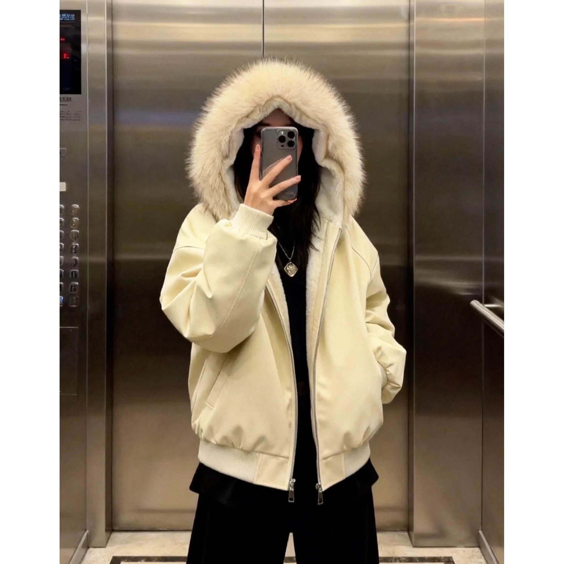 荔枝纹皮1500G连帽座山雕短款棉服男女冬季加绒加厚棉衣毛领外套